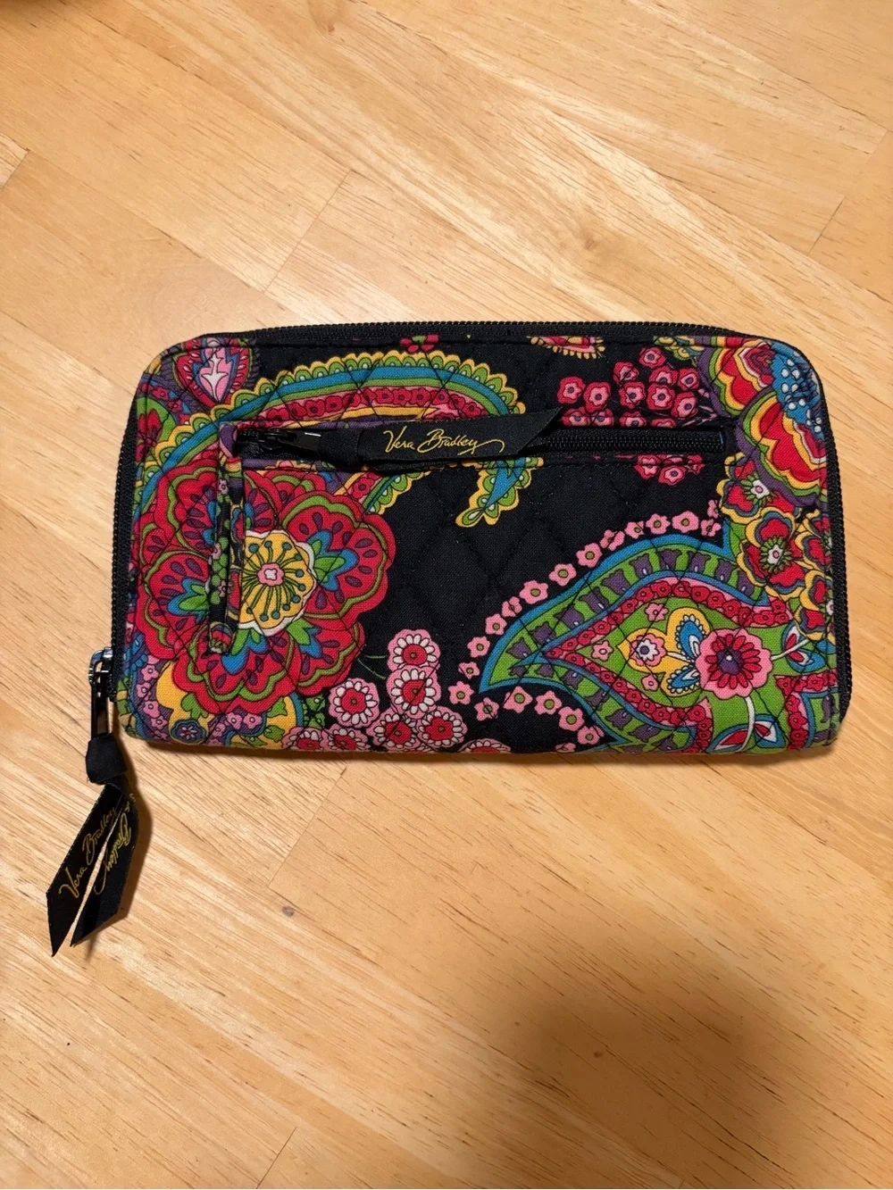 Vera Bradley Black Multicolor Symphony Floral Paisley Zip Wallet